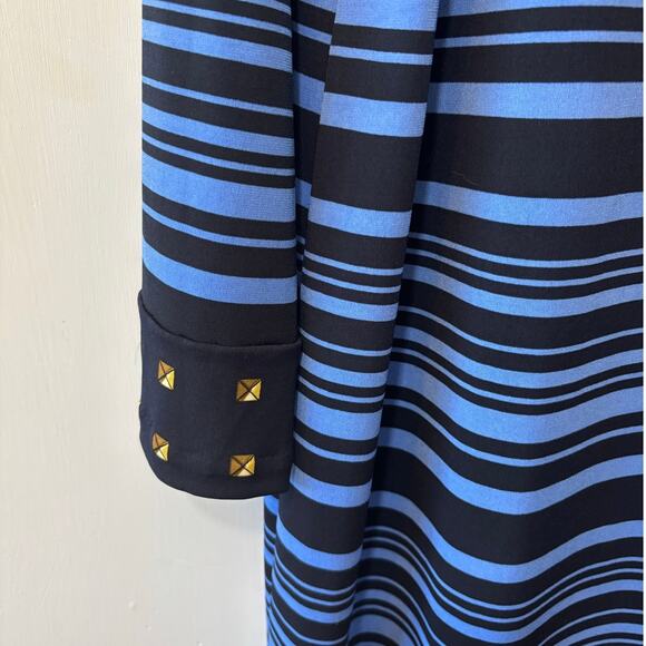 Michael Kors Long Sleeve Blue Striped Midi Dress size 2X - Picture 3 of 5